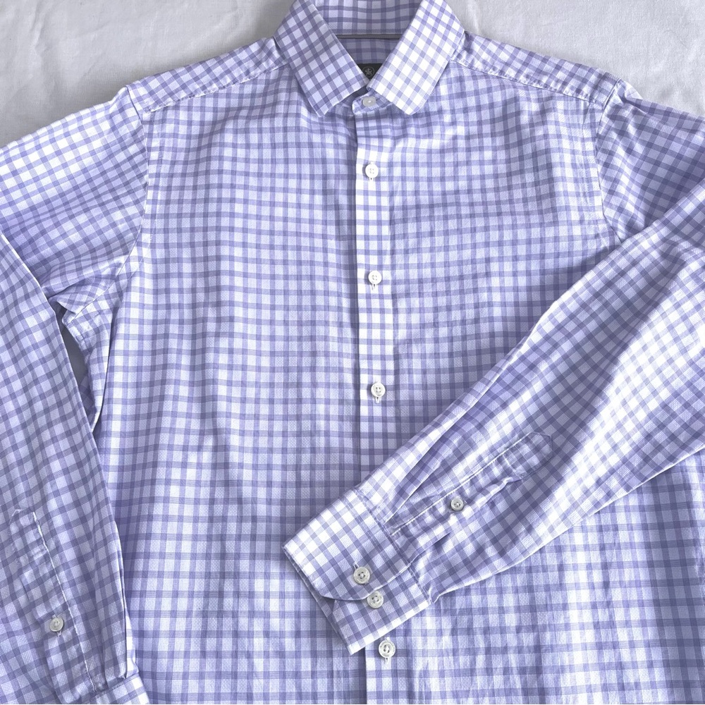 100% Cotton Dress shirt men’s Small purple check